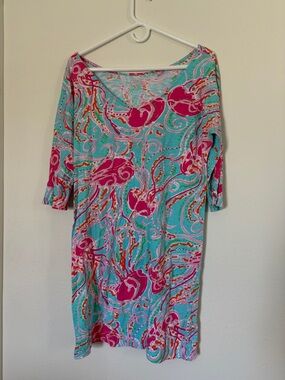 Lilly Pulitzer Jumpin Jellyfish Vibrant Turquoise & Hot Pink Swirl Print Dress